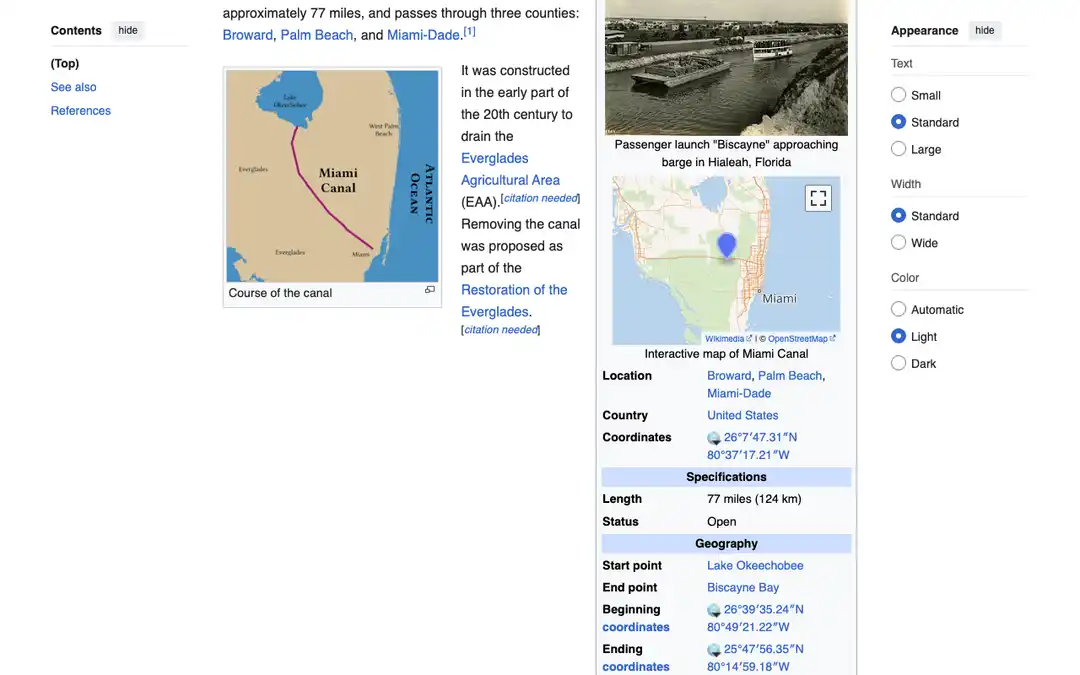 Miami canal map showing infrastructure