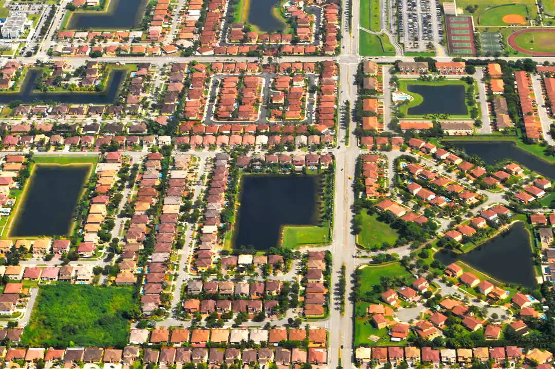 Aerial view across Biscayne Bay toward the Miami skyline