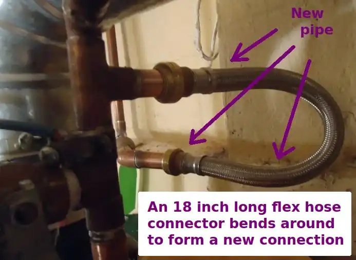 Copper water lines with flexible connector above a water heater