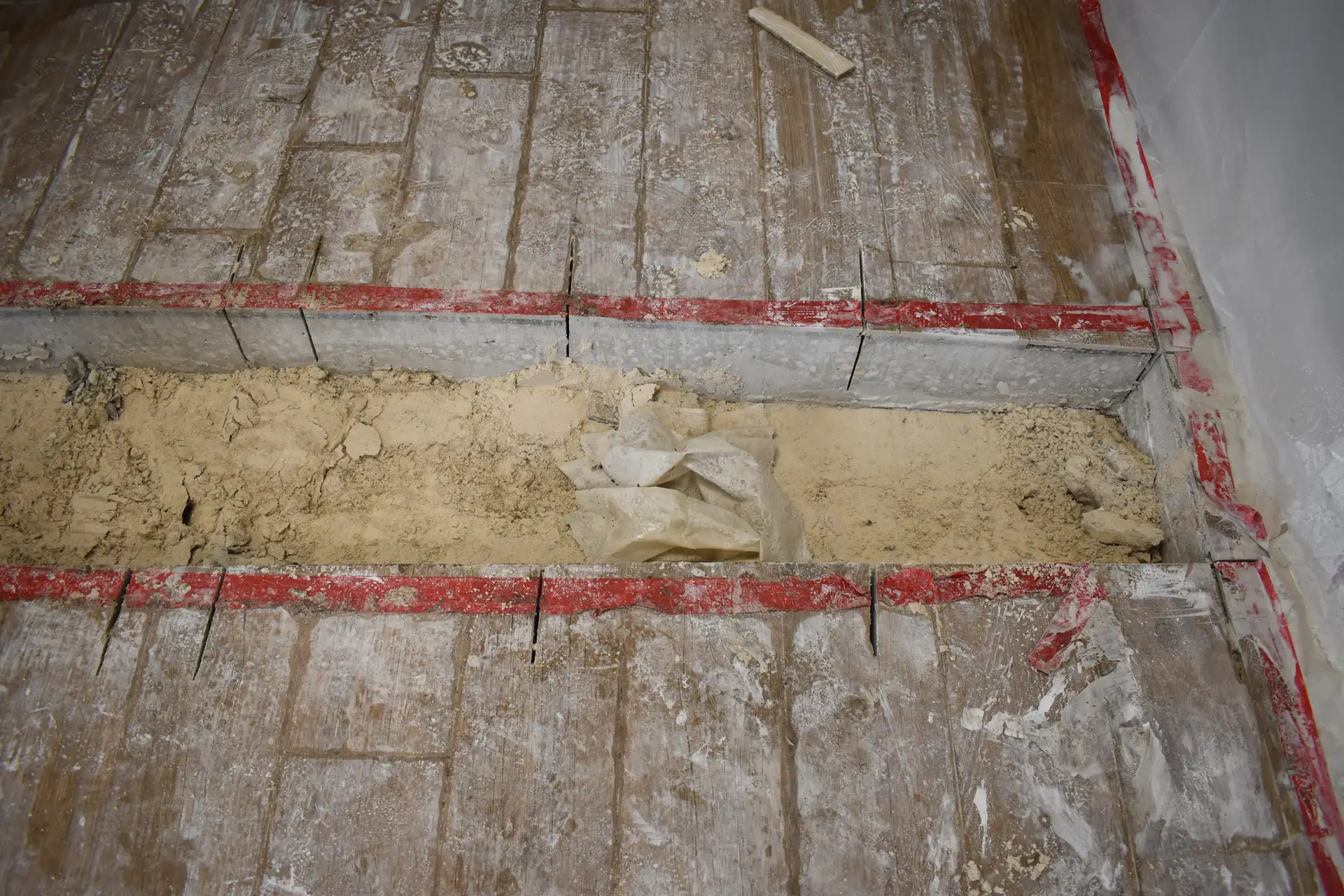 Cast iron pipe replacement in progress at commercial property