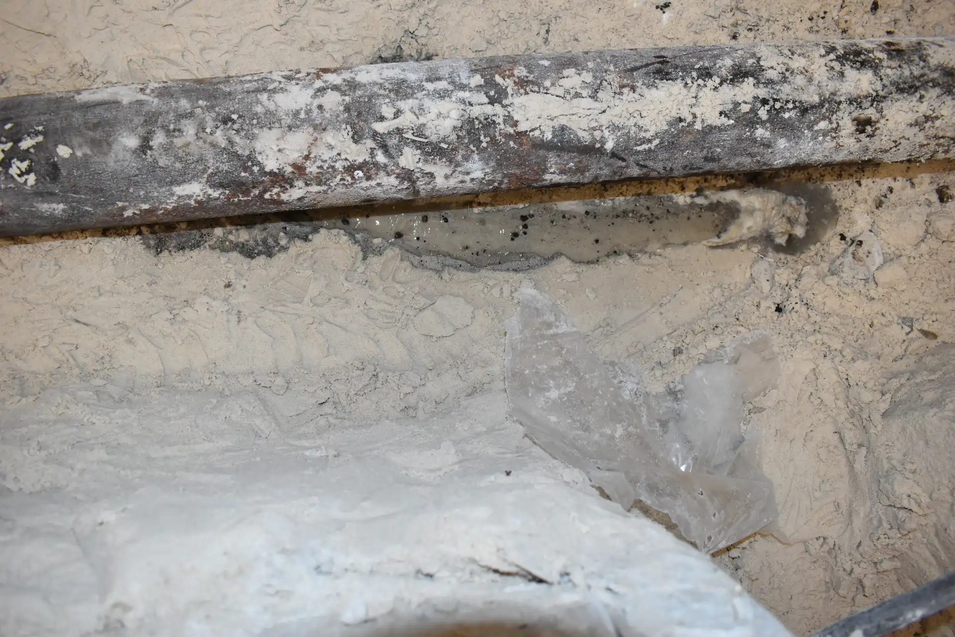 Leaking cast iron sewer pipe damage visible during a sewer camera inspection